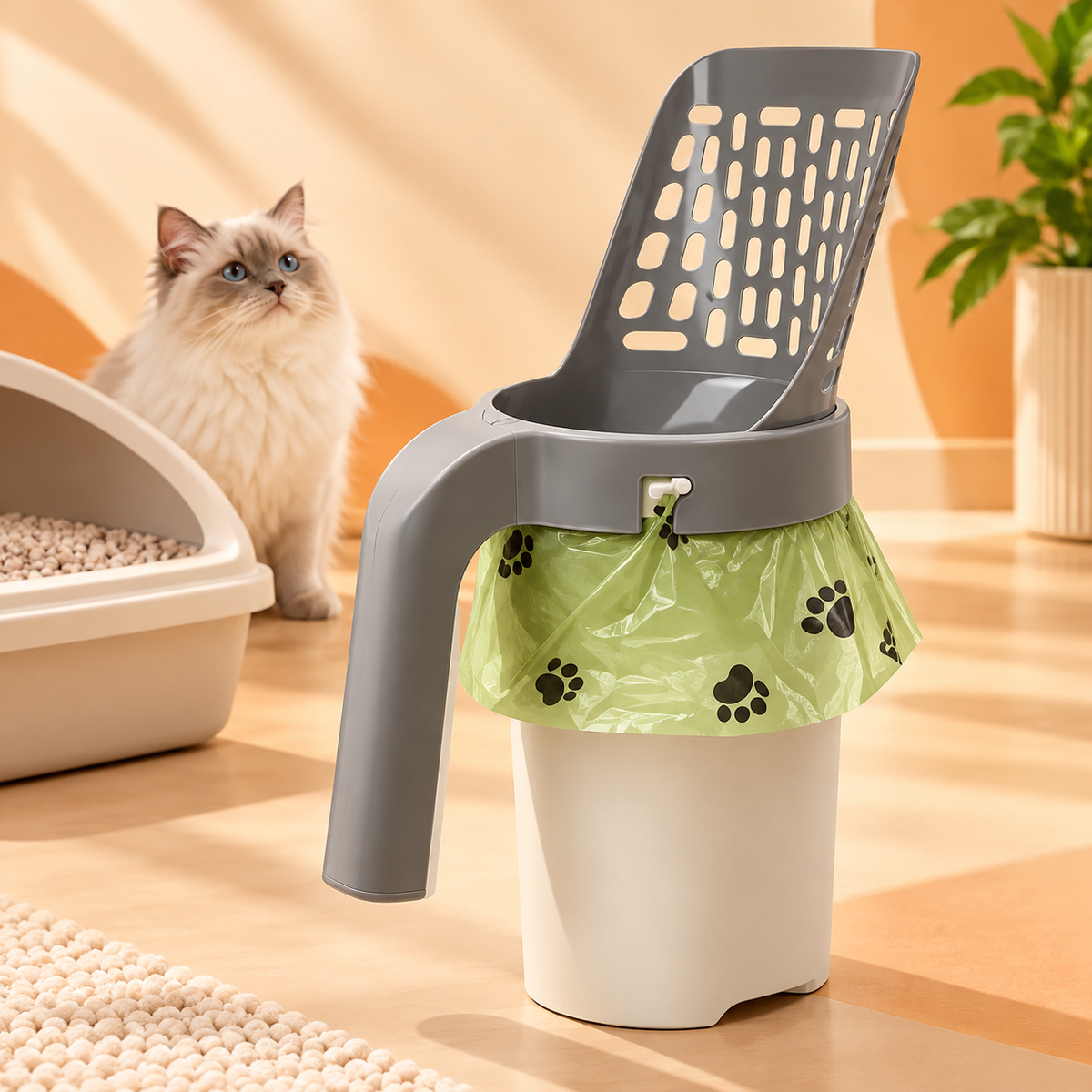 Litter Scoop with Waste Bag Holder