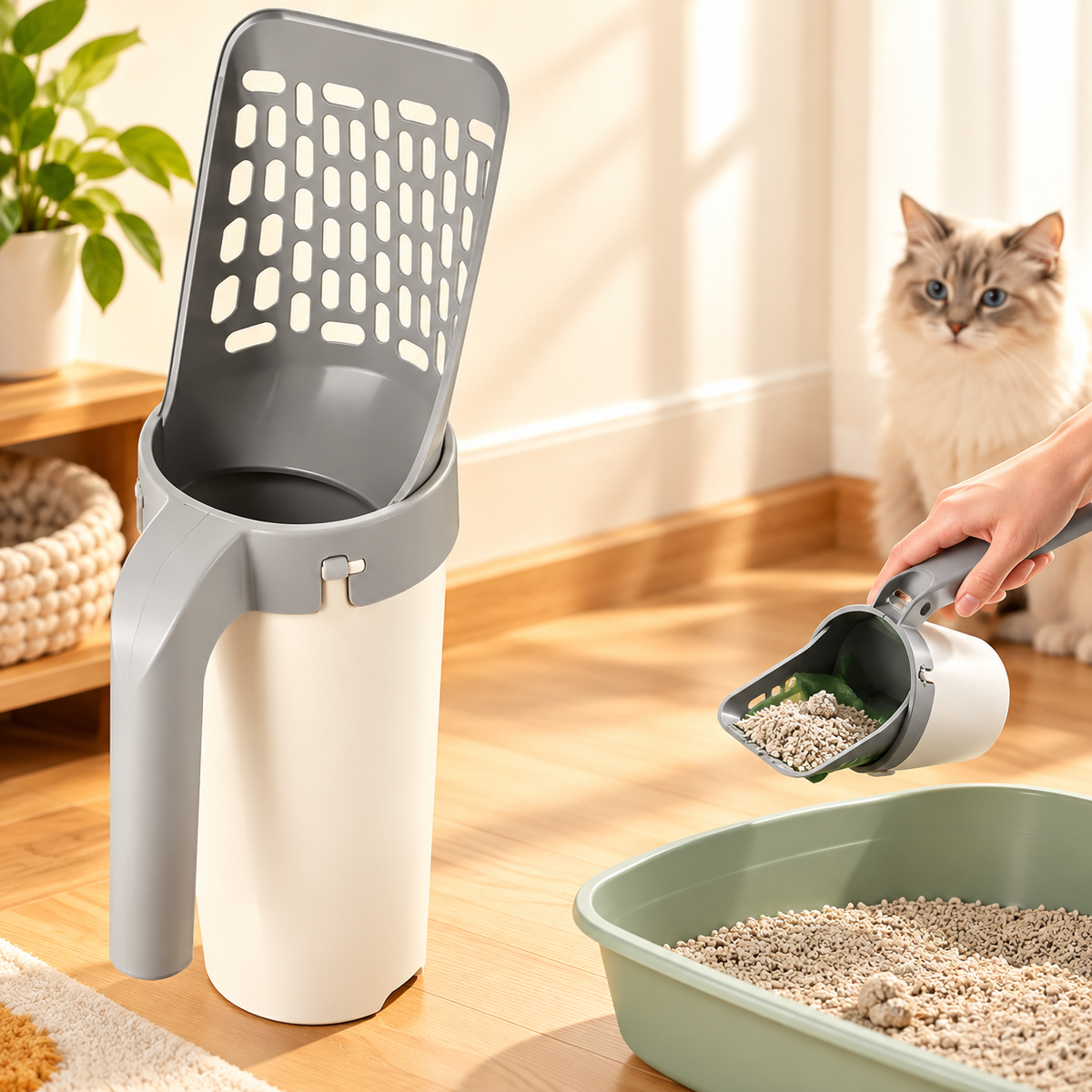 Litter Scoop with Waste Bag Holder